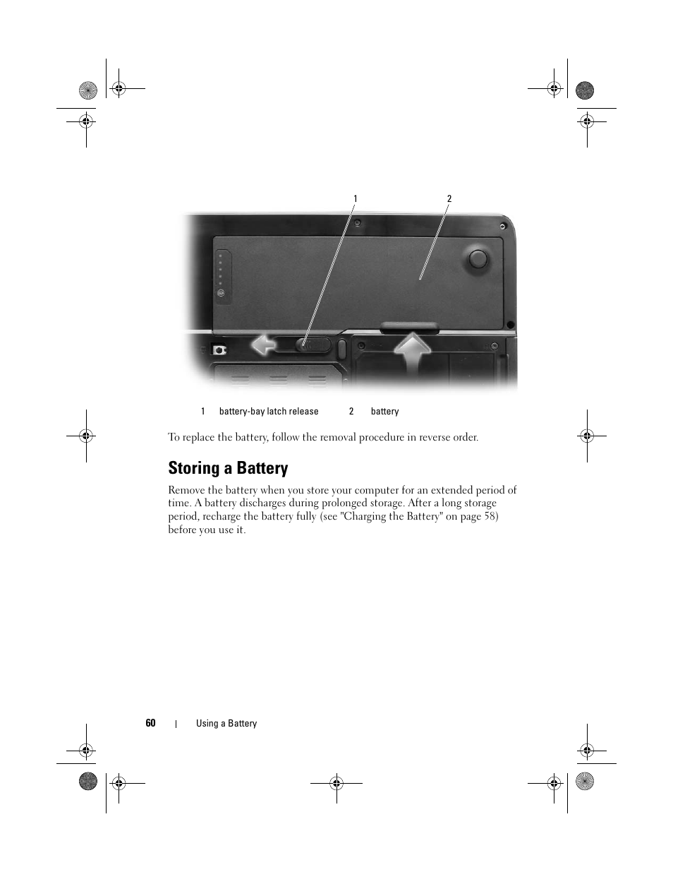 Storing a battery | Dell Vostro 1000 (Mid 2007) User Manual | Page 60 / 210