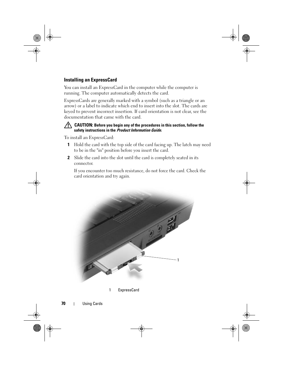 Installing an expresscard | Dell Vostro 1000 (Mid 2007) User Manual | Page 70 / 210