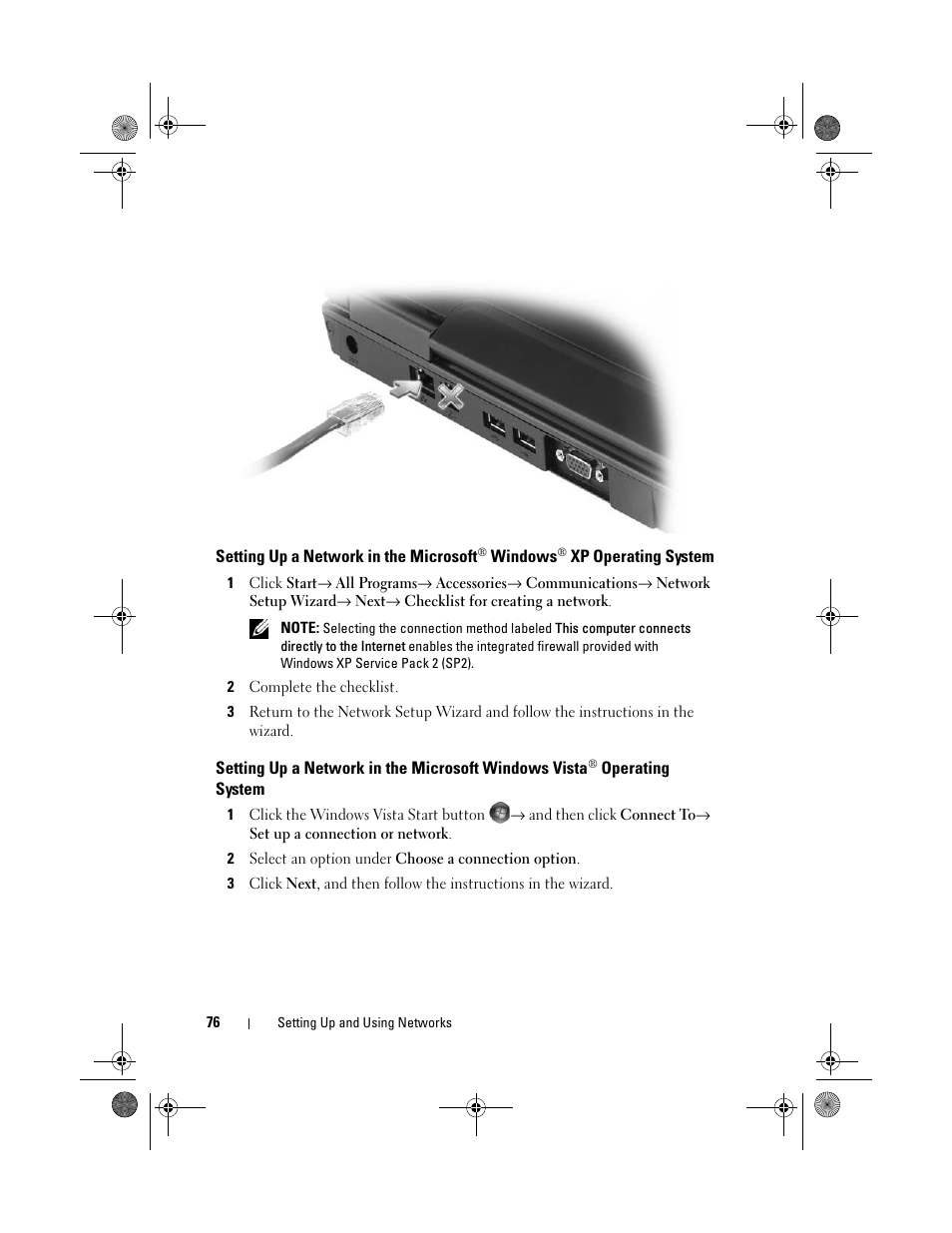 Setting up a network in the microsoft | Dell Vostro 1000 (Mid 2007) User Manual | Page 76 / 210