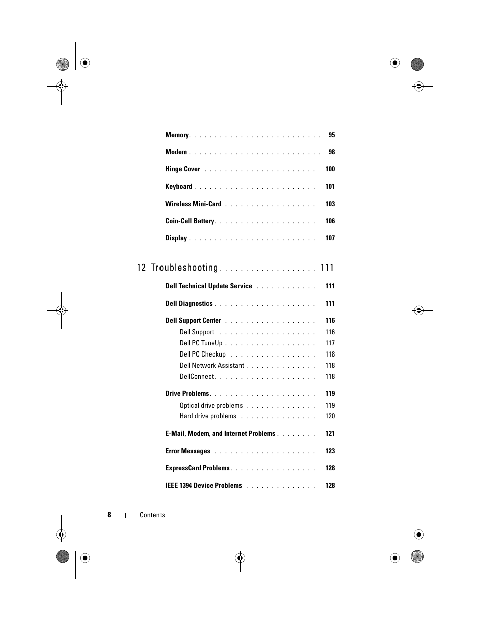 12 troubleshooting | Dell Vostro 1000 (Mid 2007) User Manual | Page 8 / 210