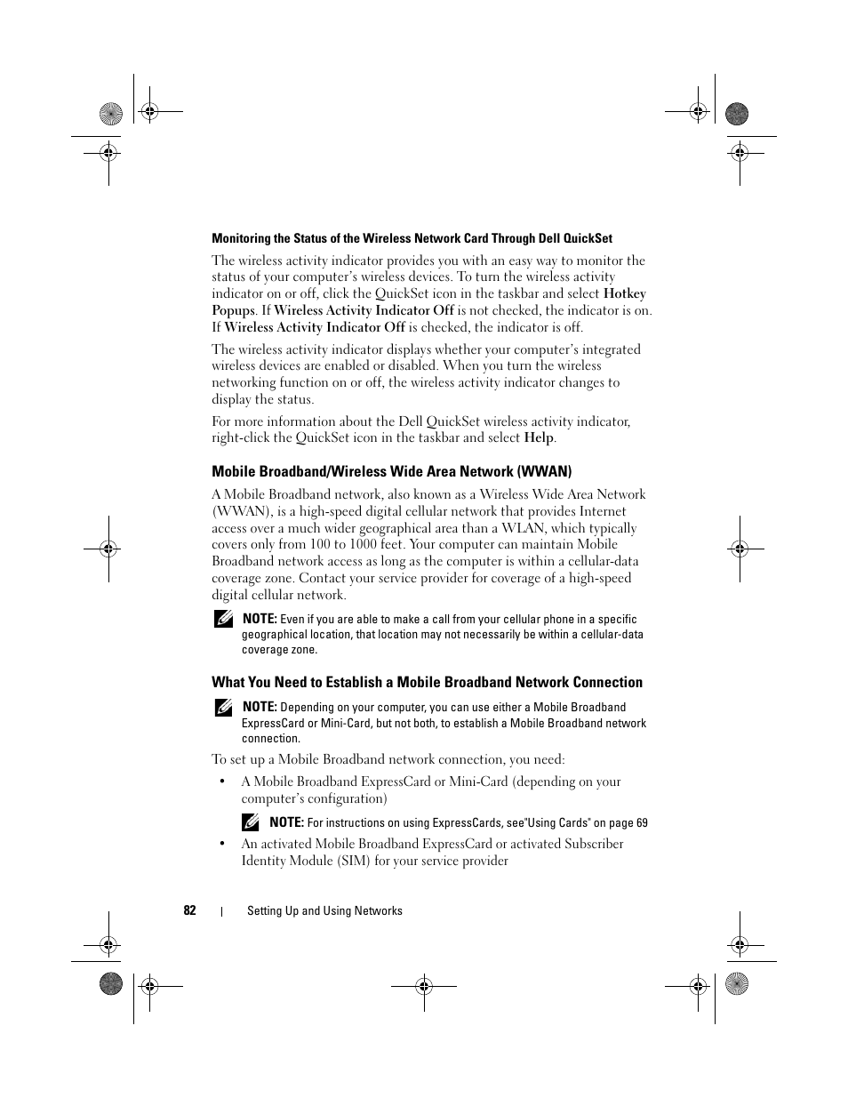 Mobile broadband/wireless wide area network (wwan) | Dell Vostro 1000 (Mid 2007) User Manual | Page 82 / 210