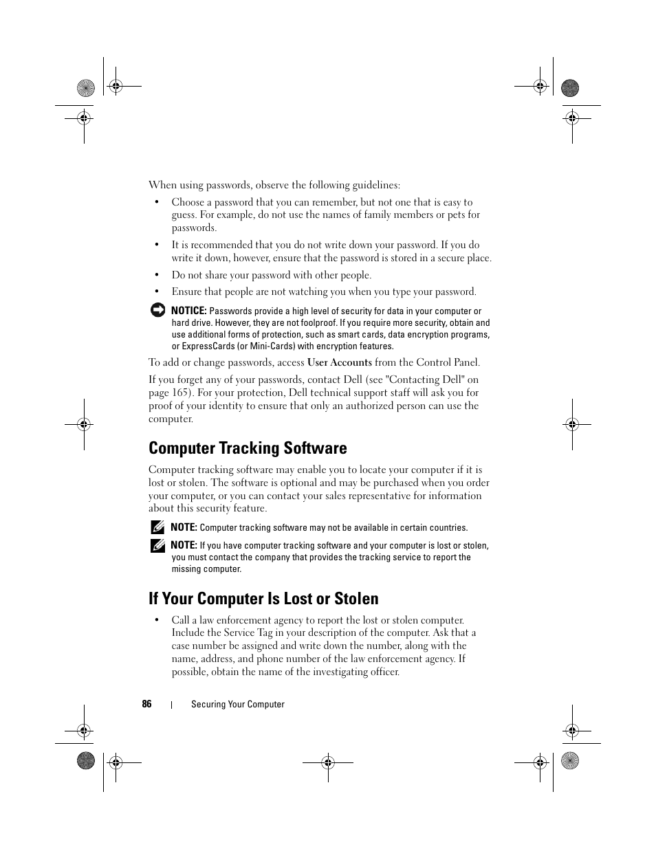 Computer tracking software, If your computer is lost or stolen | Dell Vostro 1000 (Mid 2007) User Manual | Page 86 / 210