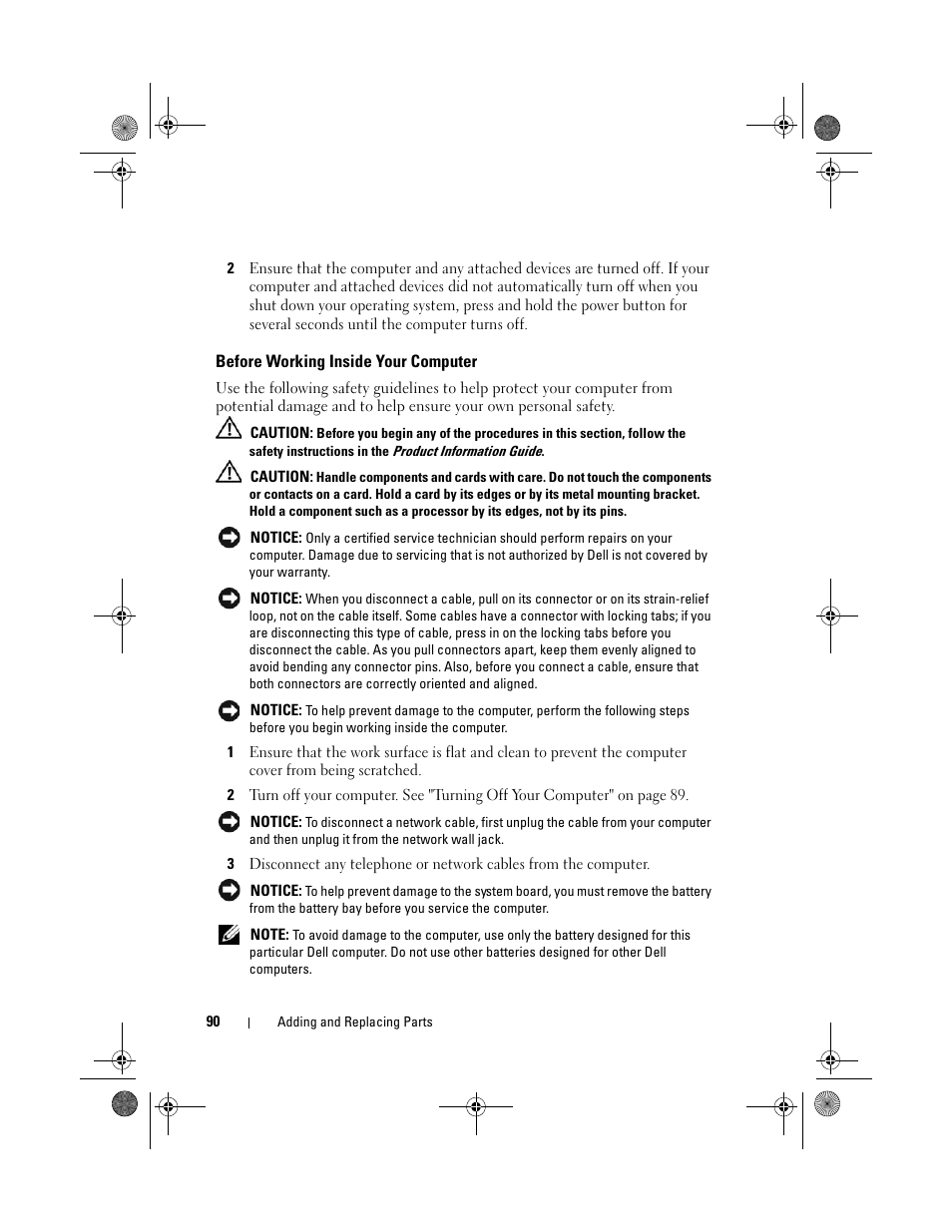Before working inside your computer | Dell Vostro 1000 (Mid 2007) User Manual | Page 90 / 210