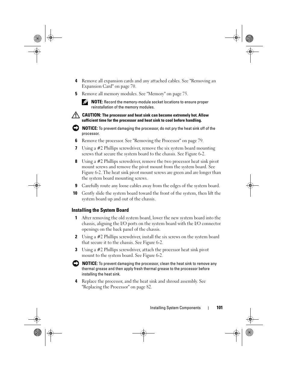 Installing the system board | Dell PowerEdge T105 User Manual | Page 101 / 190