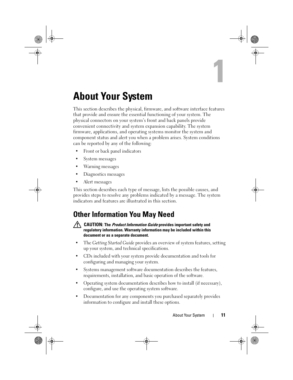 About your system, Other information you may need | Dell PowerEdge T105 User Manual | Page 11 / 190