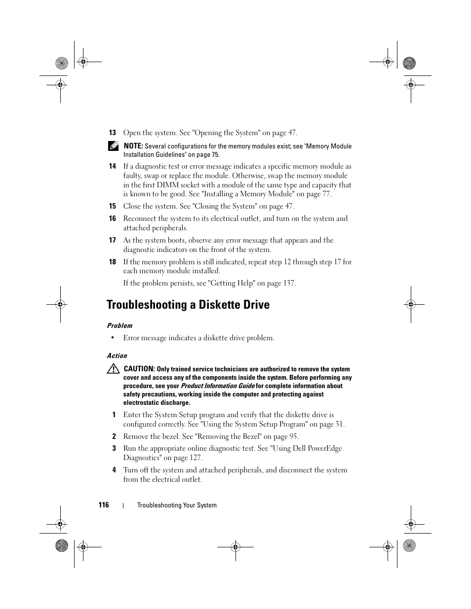 Troubleshooting a diskette drive | Dell PowerEdge T105 User Manual | Page 116 / 190