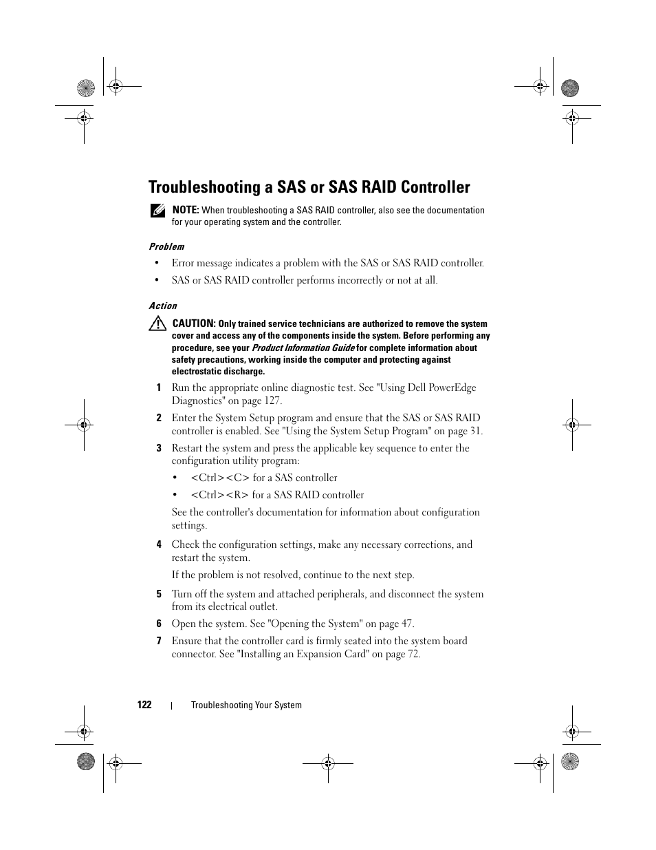 Troubleshooting a sas or sas raid controller | Dell PowerEdge T105 User Manual | Page 122 / 190