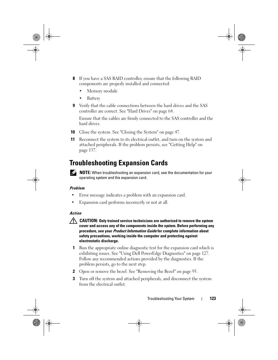 Troubleshooting expansion cards | Dell PowerEdge T105 User Manual | Page 123 / 190