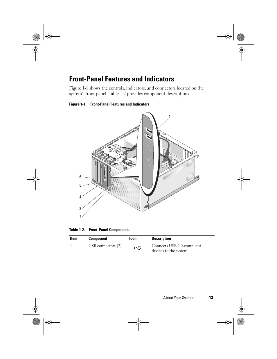 Front-panel features and indicators | Dell PowerEdge T105 User Manual | Page 13 / 190