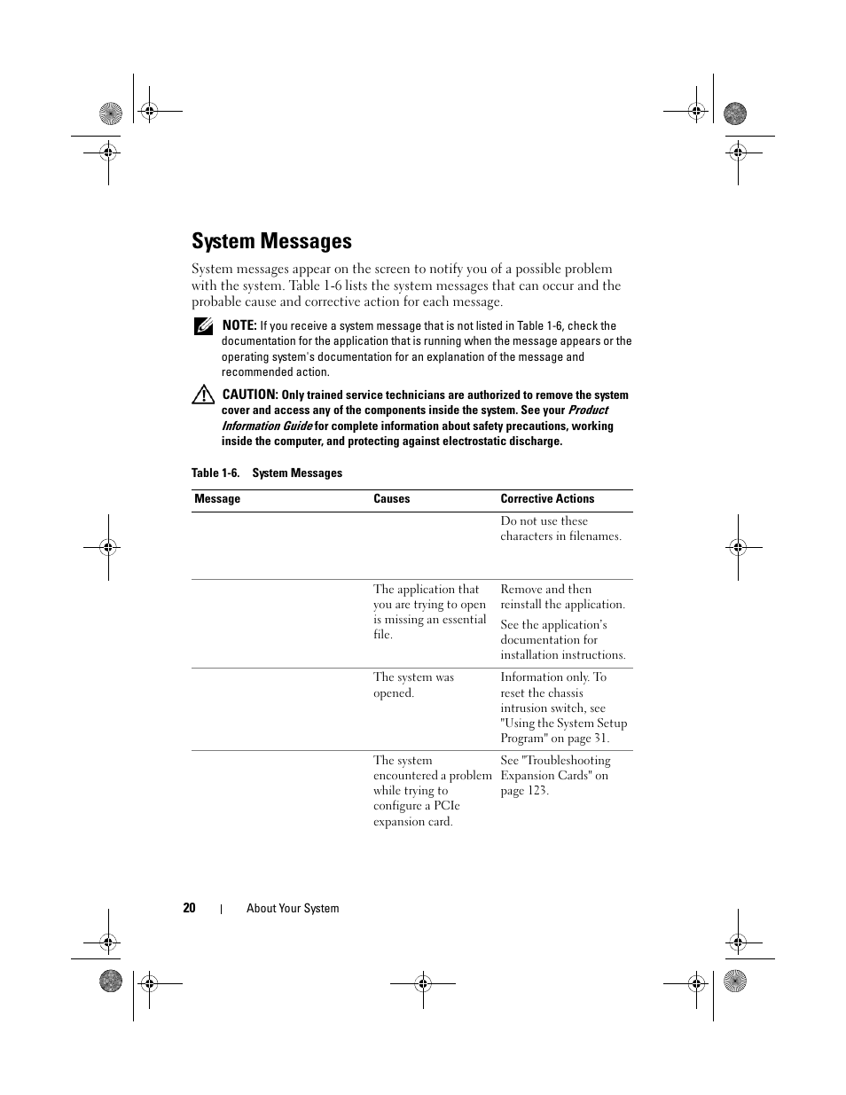 System messages | Dell PowerEdge T105 User Manual | Page 20 / 190