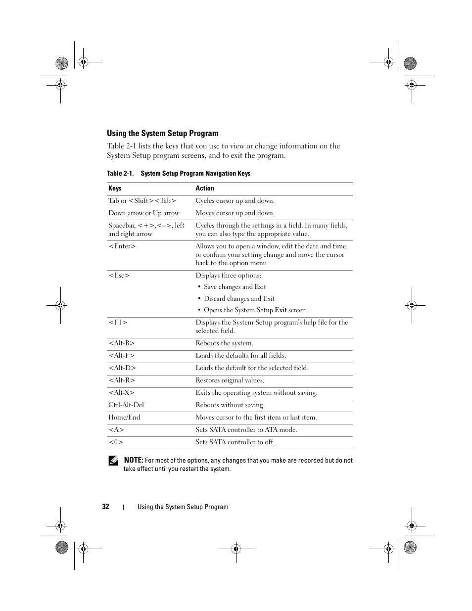 Using the system setup program | Dell PowerEdge T105 User Manual | Page 32 / 190