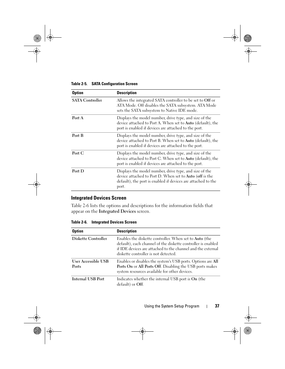 Integrated devices screen | Dell PowerEdge T105 User Manual | Page 37 / 190