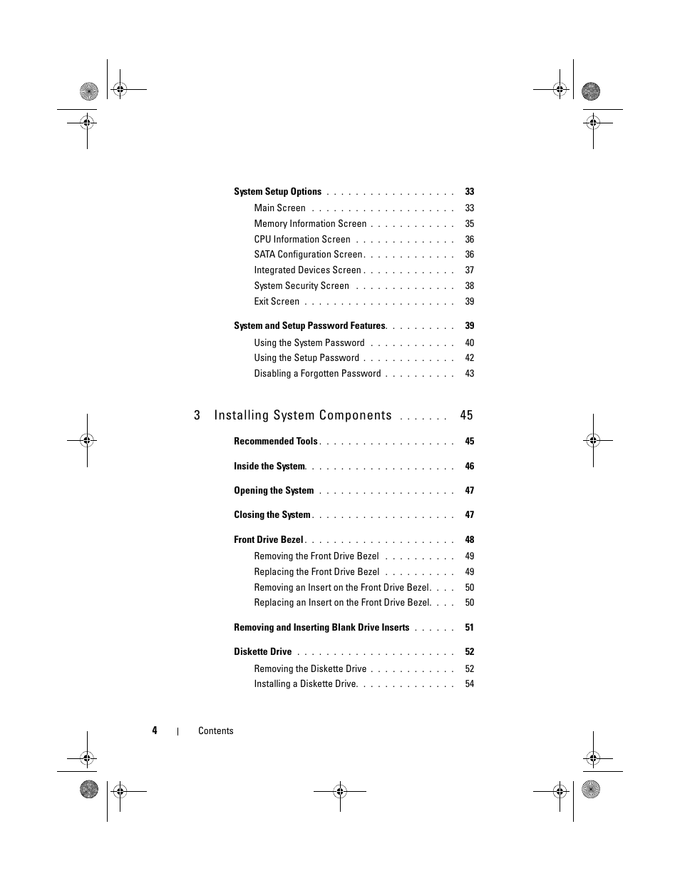 3installing system components | Dell PowerEdge T105 User Manual | Page 4 / 190