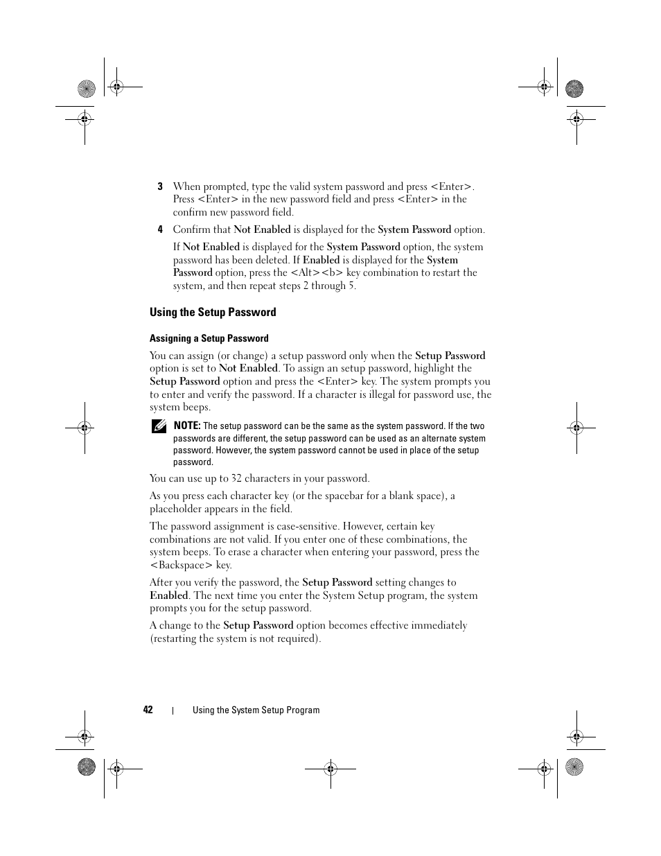 Using the setup password | Dell PowerEdge T105 User Manual | Page 42 / 190