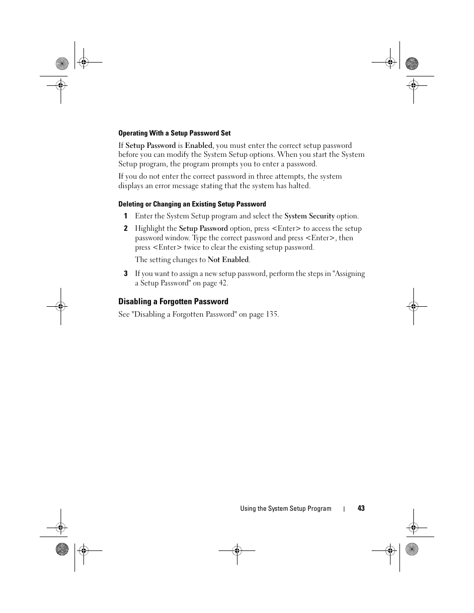 Disabling a forgotten password | Dell PowerEdge T105 User Manual | Page 43 / 190