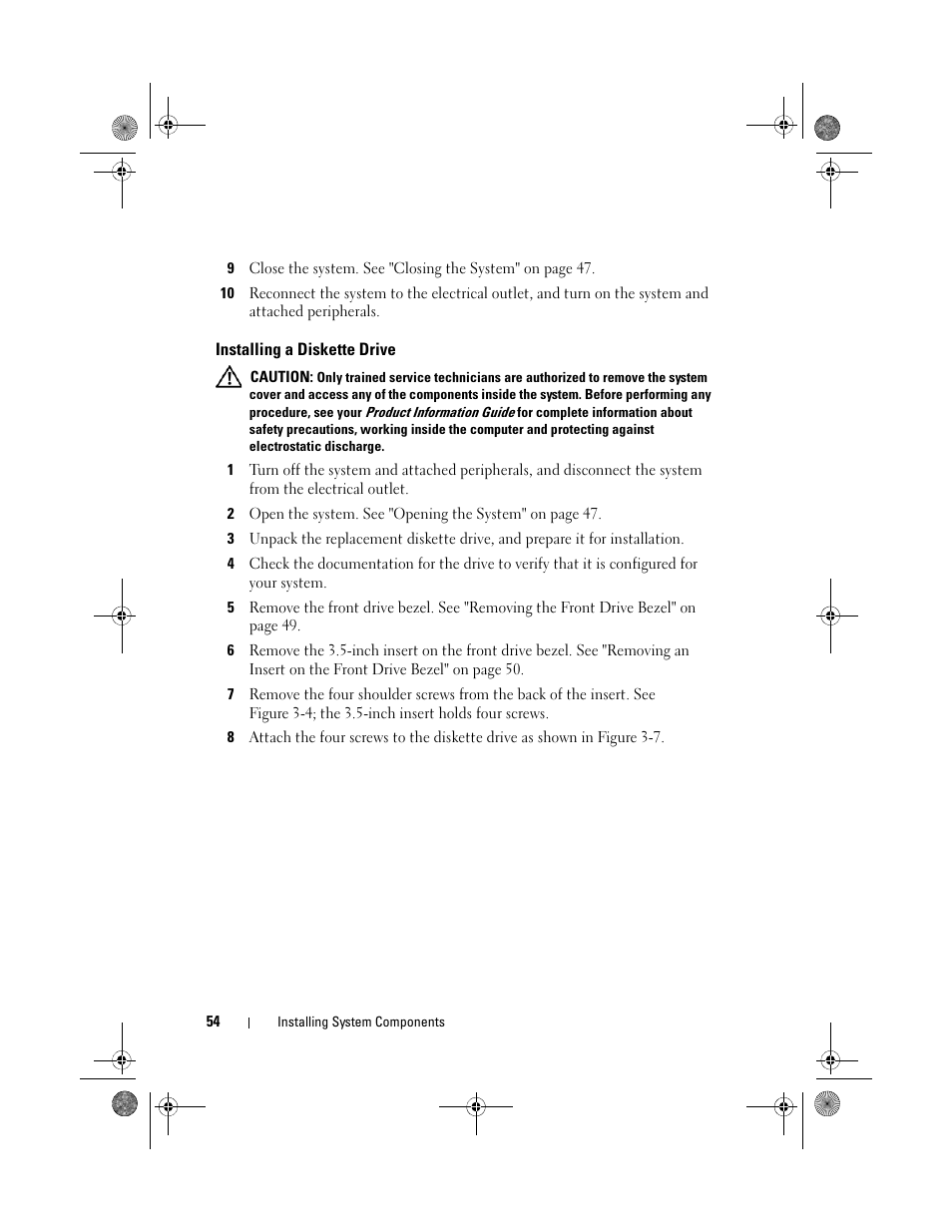 Installing a diskette drive | Dell PowerEdge T105 User Manual | Page 54 / 190