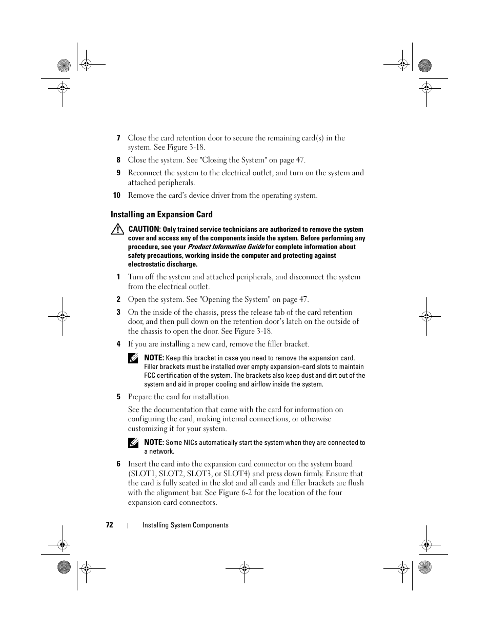 Installing an expansion card | Dell PowerEdge T105 User Manual | Page 72 / 190