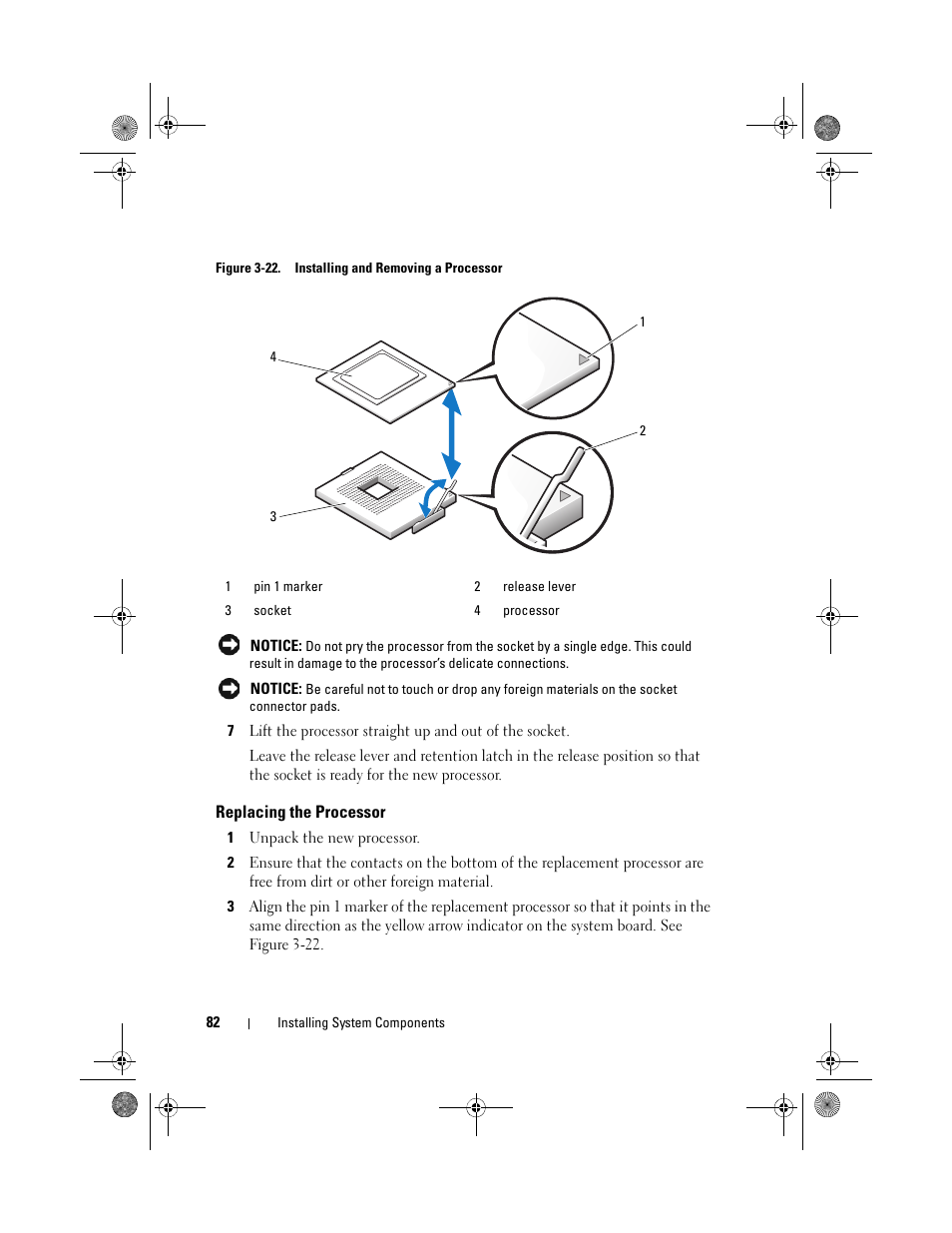 Replacing the processor | Dell PowerEdge T105 User Manual | Page 82 / 190
