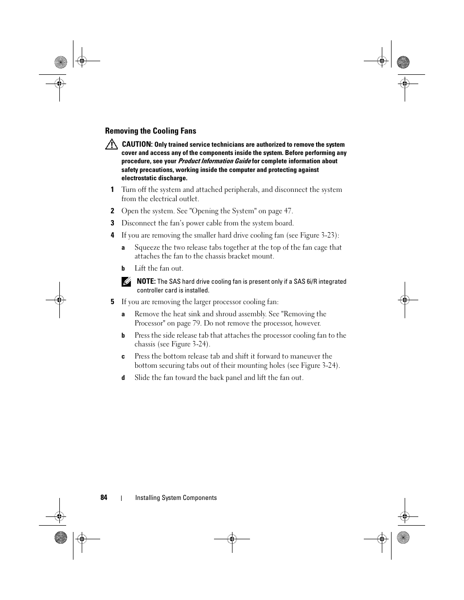 Removing the cooling fans | Dell PowerEdge T105 User Manual | Page 84 / 190