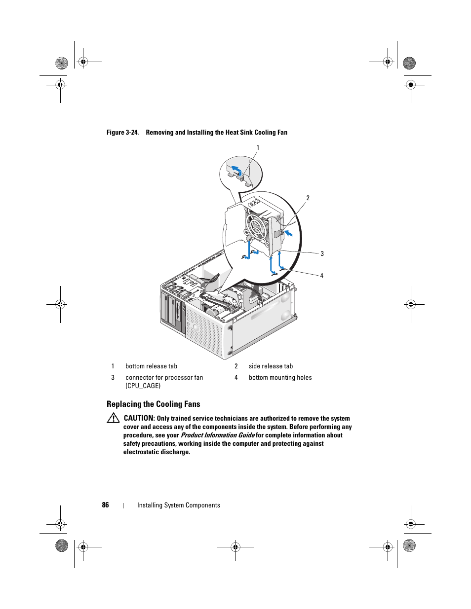 Replacing the cooling fans | Dell PowerEdge T105 User Manual | Page 86 / 190
