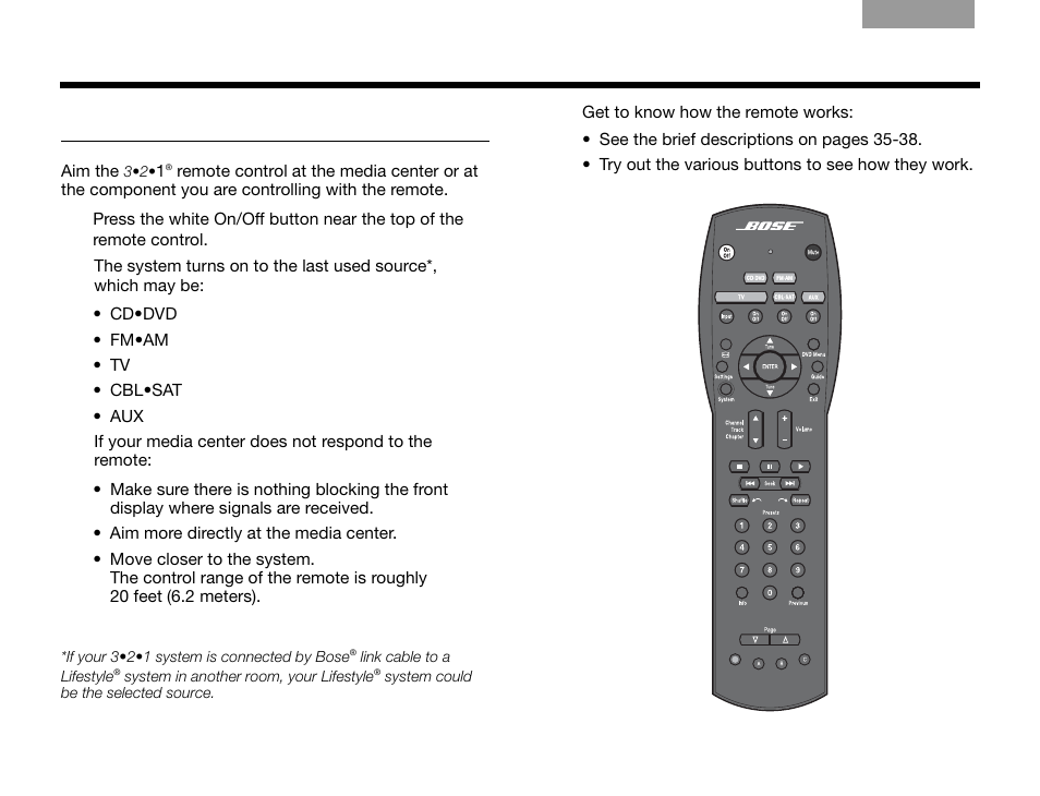 The remote control, Ontrols, Ndicators | Bose 3.2.1 Series III User Manual | Page 38 / 108