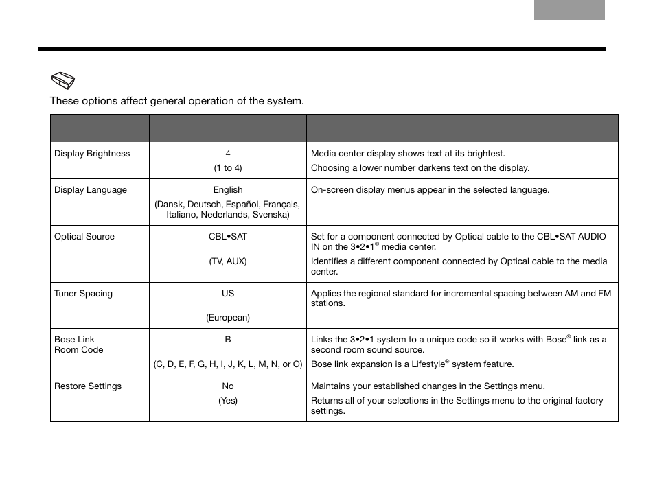 Media center options | Bose 3.2.1 Series III User Manual | Page 56 / 108
