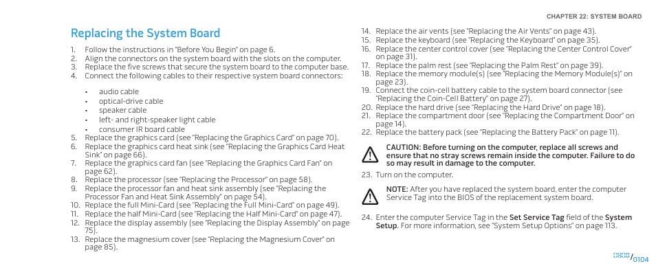 Replacing the system board | Dell Alienware M15x (Early 2011) User Manual | Page 104 / 118