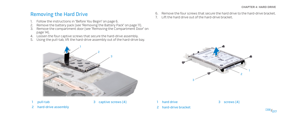 Removing the hard drive | Dell Alienware M15x (Early 2011) User Manual | Page 17 / 118