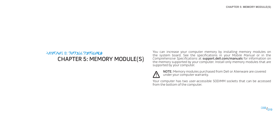 Chapter 5: memory module(s) | Dell Alienware M15x (Early 2011) User Manual | Page 19 / 118