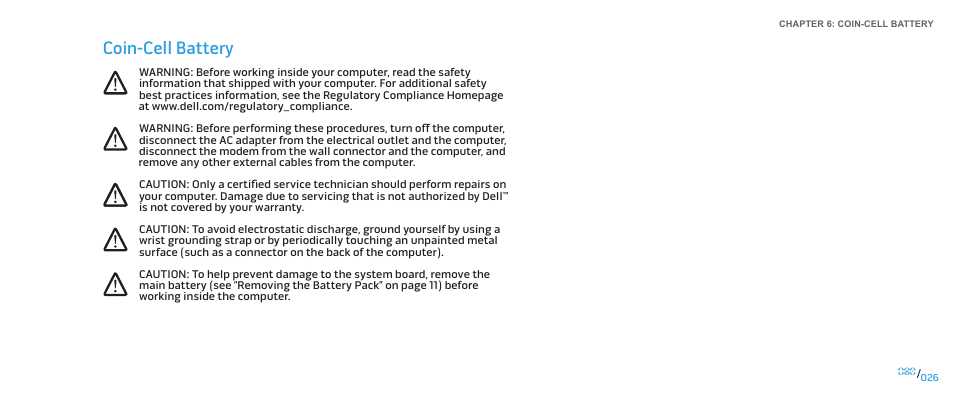 Coin-cell battery | Dell Alienware M15x (Early 2011) User Manual | Page 26 / 118
