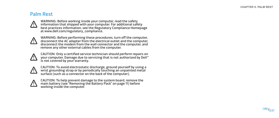 Palm rest | Dell Alienware M15x (Early 2011) User Manual | Page 37 / 118