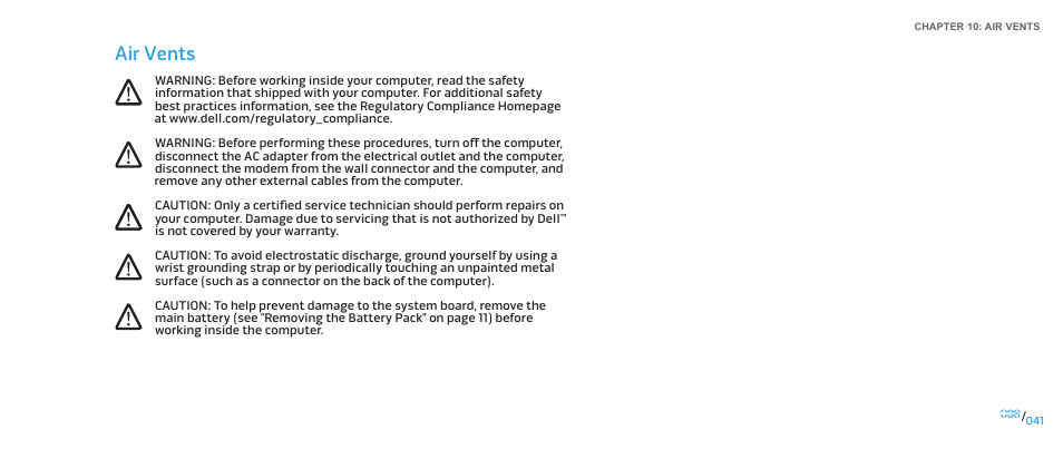 Air vents | Dell Alienware M15x (Early 2011) User Manual | Page 41 / 118