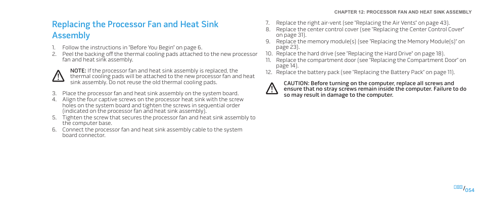 Replacing the processor fan and heat sink assembly | Dell Alienware M15x (Early 2011) User Manual | Page 54 / 118