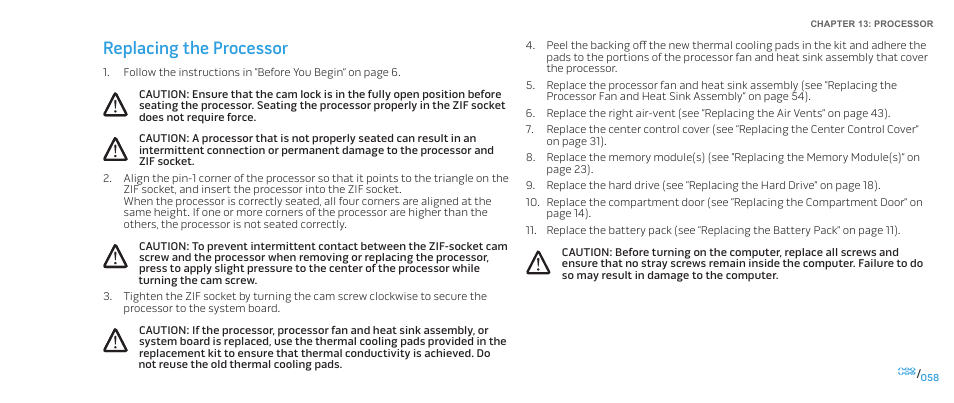 Replacing the processor | Dell Alienware M15x (Early 2011) User Manual | Page 58 / 118