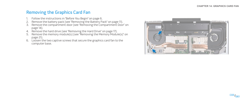Removing the graphics card fan | Dell Alienware M15x (Early 2011) User Manual | Page 61 / 118