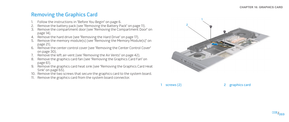 Removing the graphics card | Dell Alienware M15x (Early 2011) User Manual | Page 69 / 118