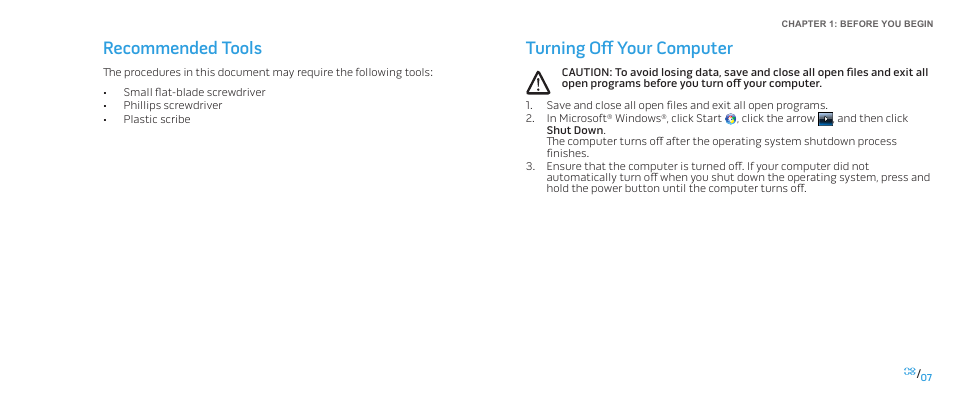 Recommended tools, Turning off your computer, Recommended tools turning off your computer | Dell Alienware M15x (Early 2011) User Manual | Page 7 / 118