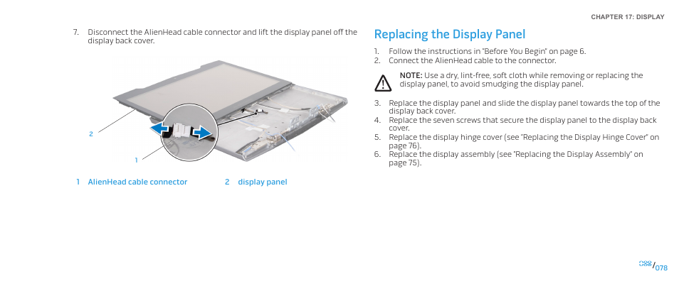 Replacing the display panel | Dell Alienware M15x (Early 2011) User Manual | Page 78 / 118