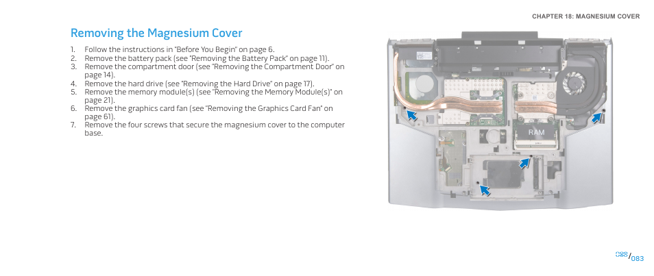 Removing the magnesium cover | Dell Alienware M15x (Early 2011) User Manual | Page 83 / 118