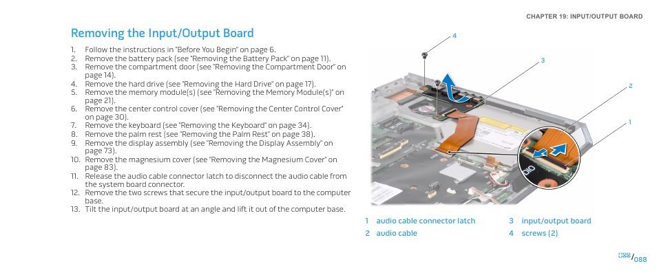 Removing the input/output board | Dell Alienware M15x (Early 2011) User Manual | Page 88 / 118