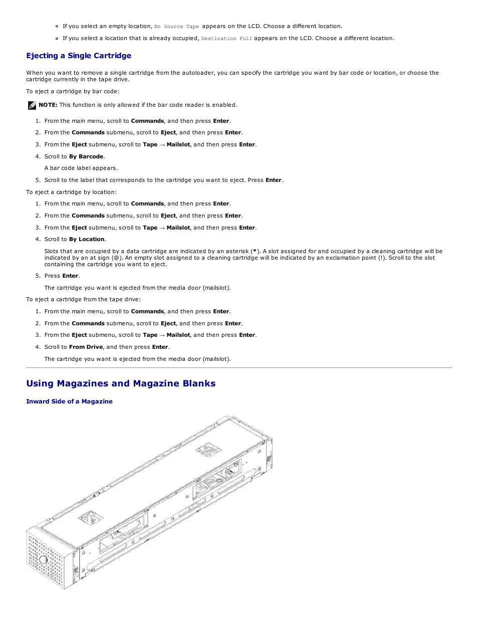 Using magazines and magazine blanks, Ejecting a single cartridge | Dell PowerVault 124T User Manual | Page 10 / 73