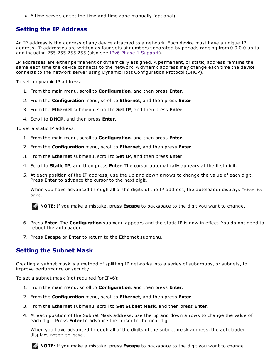 Setting the ip address, Setting the subnet mask | Dell PowerVault 124T User Manual | Page 31 / 73