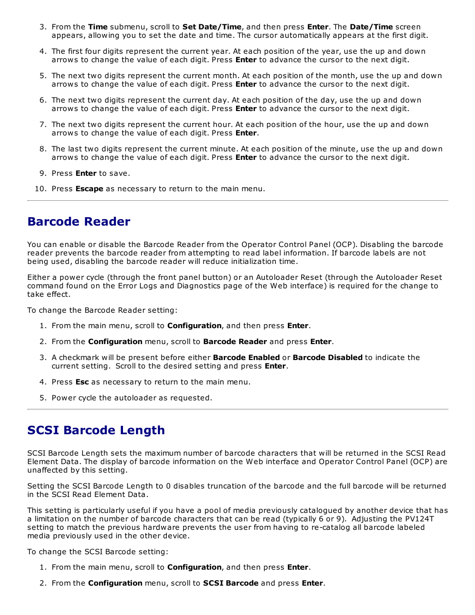 Barcode reader, Scsi barcode length | Dell PowerVault 124T User Manual | Page 34 / 73