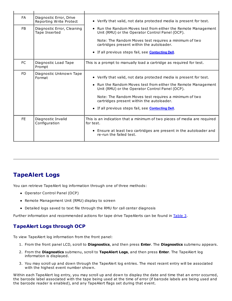 Tapealert logs, Tapealert logs through ocp | Dell PowerVault 124T User Manual | Page 55 / 73