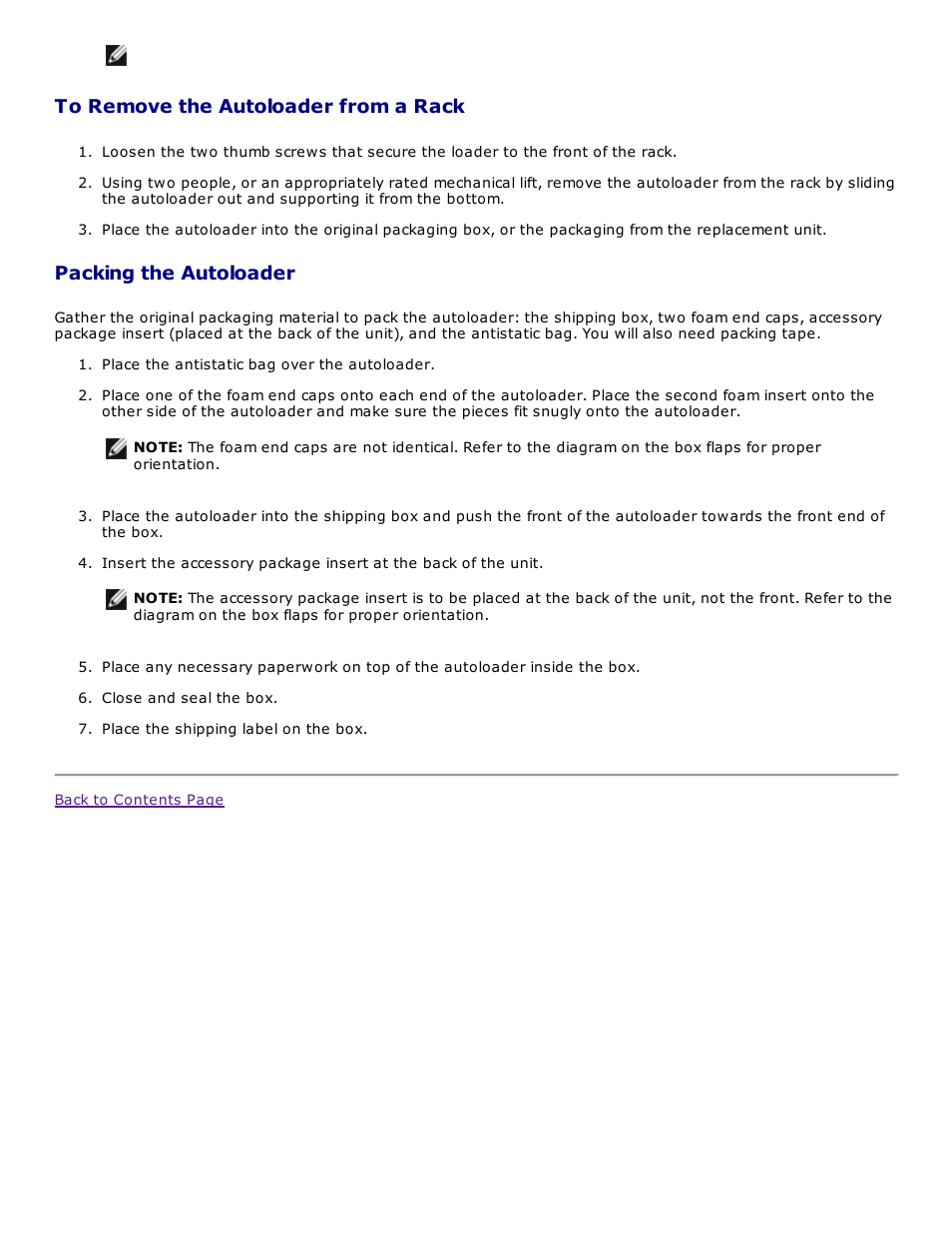 Packing the autoloader | Dell PowerVault 124T User Manual | Page 64 / 73