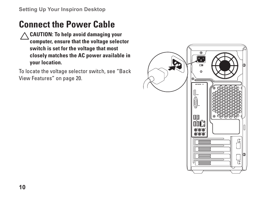 Connect the power cable | Dell Inspiron 580 (Late 2009) User Manual | Page 12 / 70