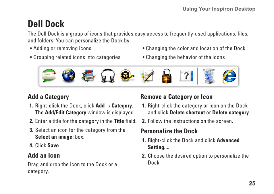 Dell dock | Dell Inspiron 580 (Late 2009) User Manual | Page 27 / 70