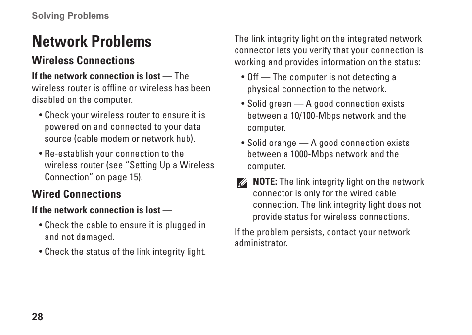 Network problems | Dell Inspiron 580 (Late 2009) User Manual | Page 30 / 70