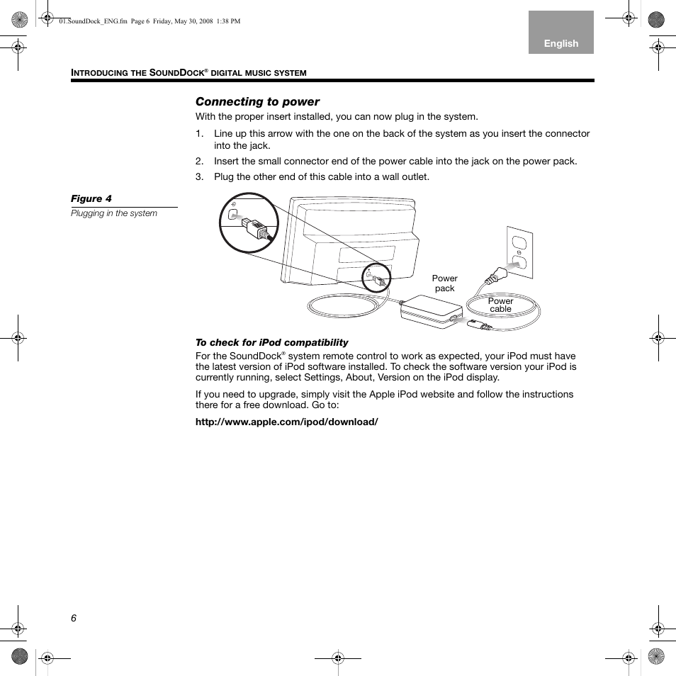 Connecting to power | Bose SoundDock User Manual | Page 6 / 12