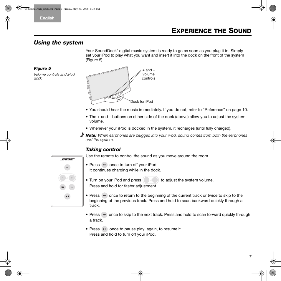 Xperience, Ound, Using the system | Bose SoundDock User Manual | Page 7 / 12